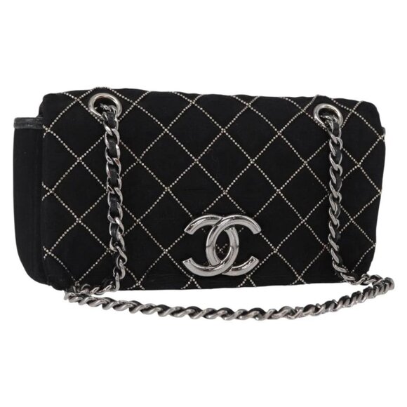 CHANEL Handbags - CHANEL Matelasse Chain Shoulder Bag Satin Black Silver CC Auth 157278